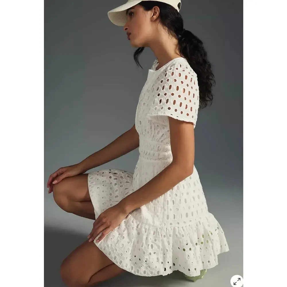 Anthropologie The Somerset Mini Dress Eyelet Edition Bright White Size XL - Picture 2 of 9